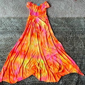 Colorful and sexy short sleeve dress with attached briefs.